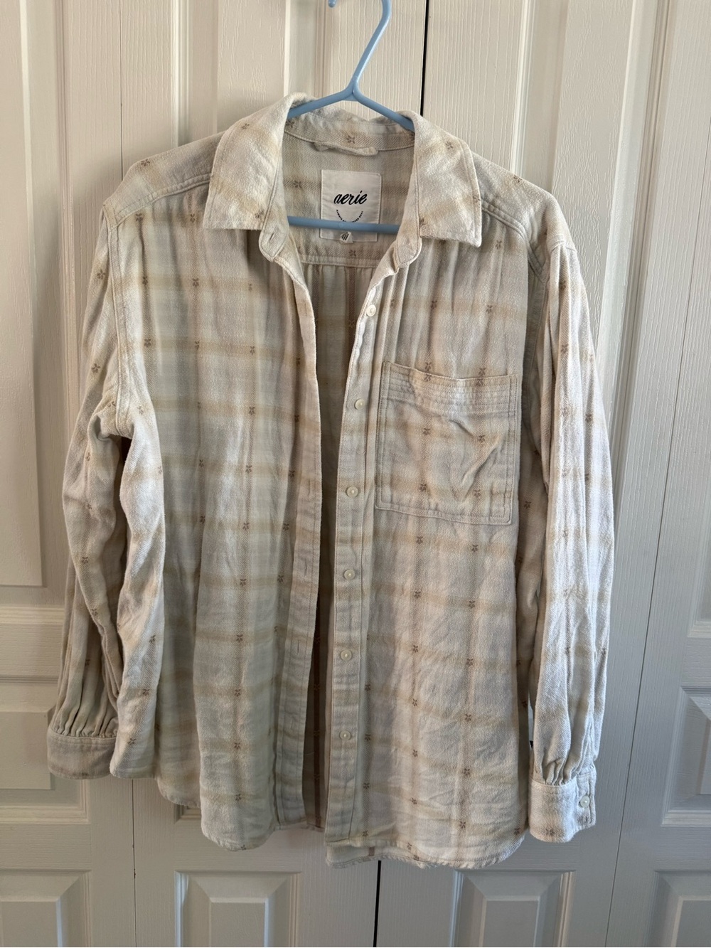 Aerie Cream Plaid Button-Up Shirt Jacket